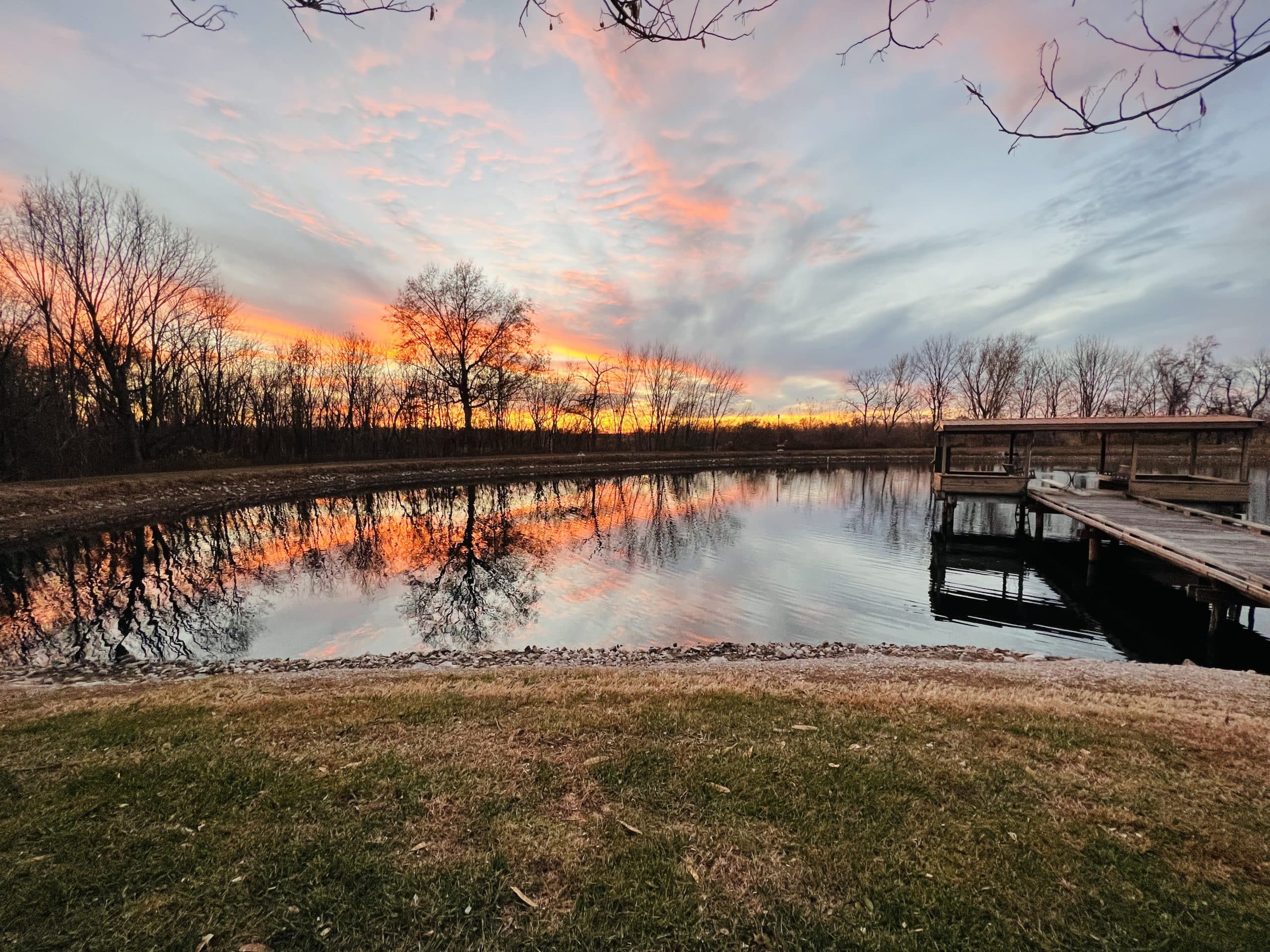 Calm pond at sunset